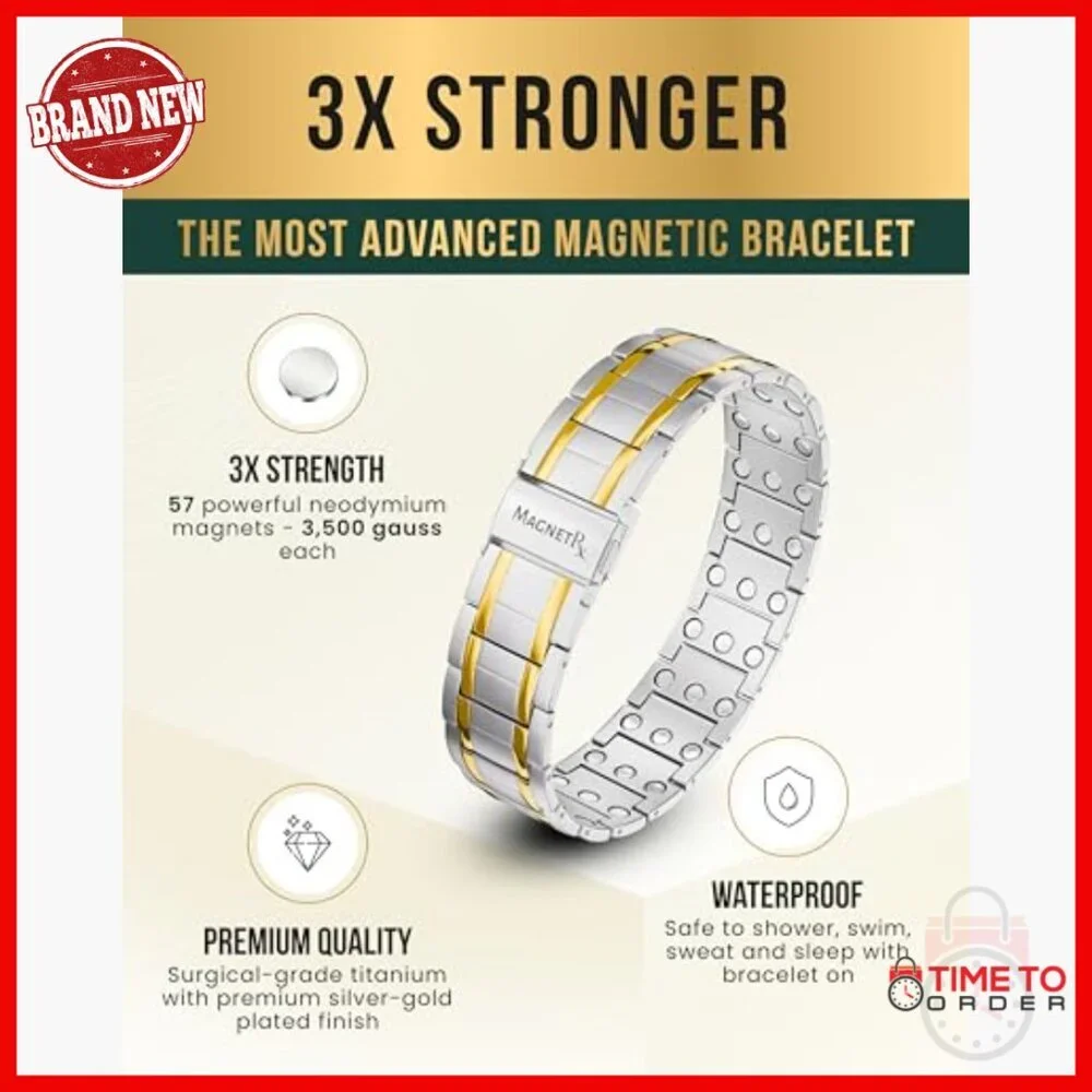 Adjustable Titanium Magnetic Bracelet with Fold-Over Clasp for Men